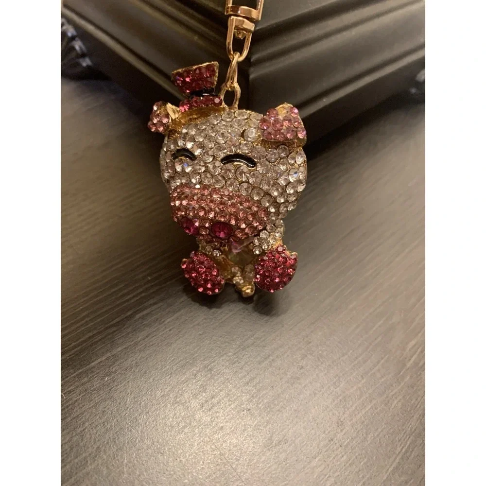 Pig Articulated Keychain Bejeweled Rhinestone Purse Jewelry‎ Bling Clip Key Ring